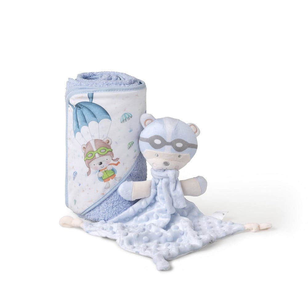 Conjunto Toalha de banho + Doudou Paraquedista Azul Interbaby