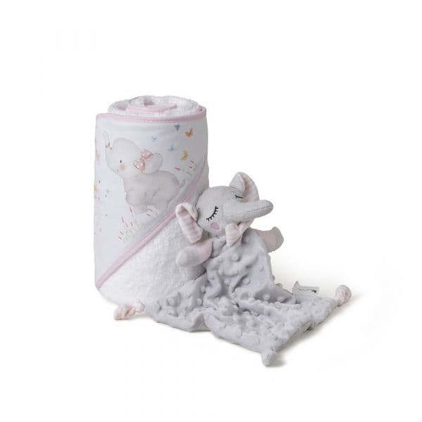 Interbaby Conjunto Toalha de Banho + Doudou Elefante Rosa