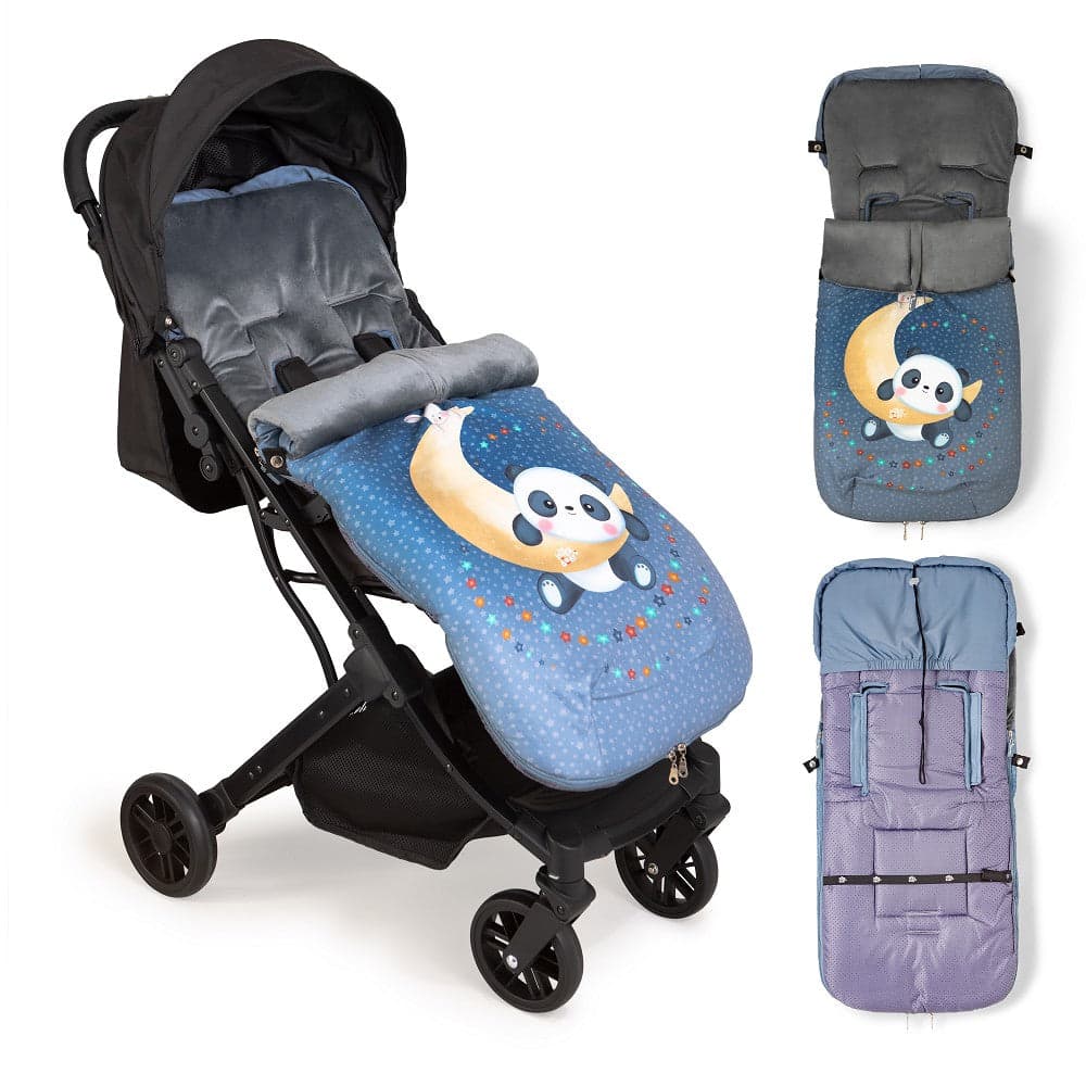 Saco Universal Para Carrinho de passeio Impermeável 46X105 Cms Coralina Panda Luna Cinza  Interbaby
