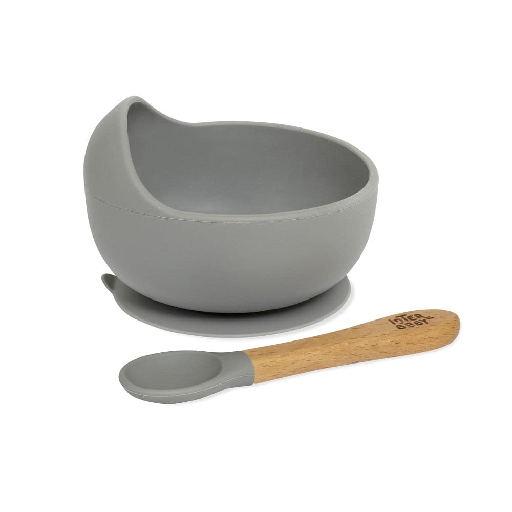 Interbaby Taça com Ventosa + Colher de Silicone Cinza Petrola