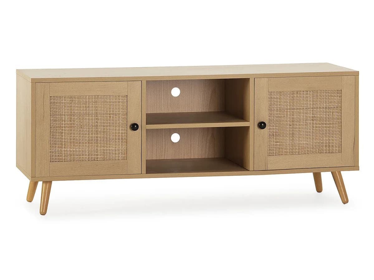 Móvel de TV Bella 2 Portas Cor Carvalho com vime Natural