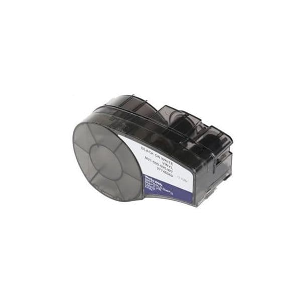Fita Brady M21-500-595-WT Vinil Texto Preto sobre Fundo Branco 12.7mm x 6.4m Compatível