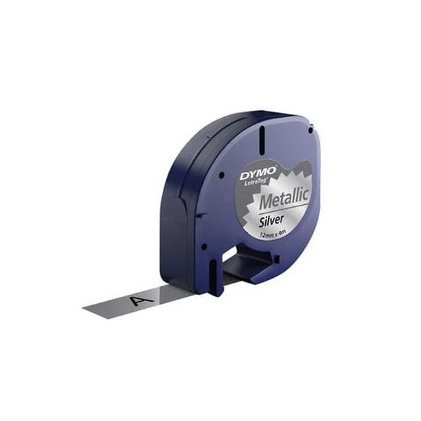 Fita Dymo LetraTag 91208 12mm x 4mts Preto/Prata Compativel