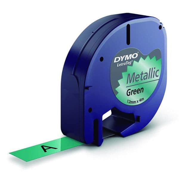 Fita Dymo LetraTag 91209 12mm x 4mts Preto/Verde Compativel