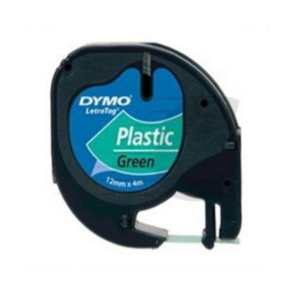 Fita Compatível Compatível Dymo LetraTag Plástica 12mm x 4m Preta - Verde S0721640 Compatível