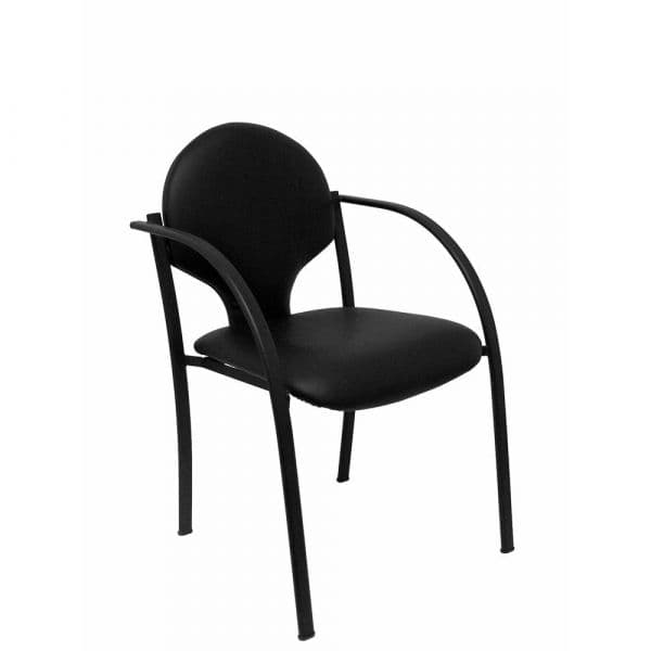 PYC Pack de 2 Cadeiras Ergonômicas Incorporada Confiante c/ Braços Fixos, Empilhável e Estrutura Preta Assento e Encosto Estofados em Sintético Preto