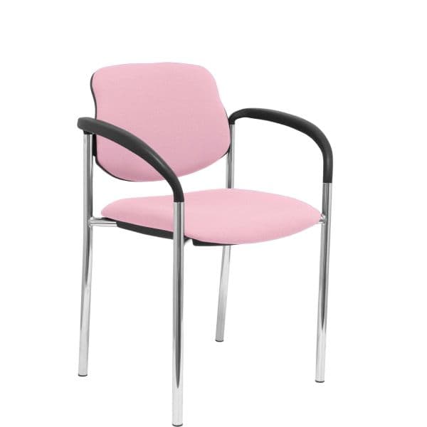PYC Cadeira de Visitante Villalgordo Estrutura Cromada c/ Braços Tecido Rosa