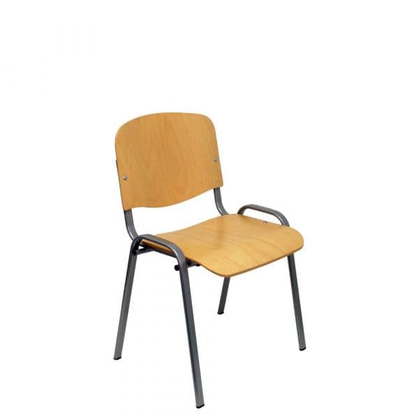 PYC Pack de 4 Cadeiras Ergonómicas, Empilhável Multiuso e Estrutura em Cinza - Assento e Encosto em Madeira Lacada Faia Gol