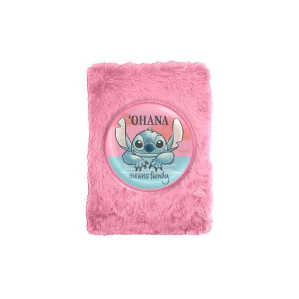 Kids Licensing Caderno de Pelúcia Pautado Stitch A5 Lombada Espiral 120 Folhas Rosa