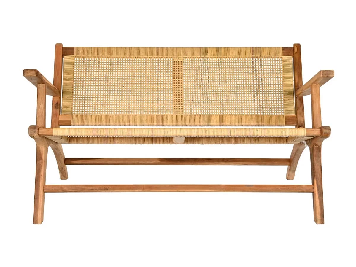 Banco de vime e teca 120x76x68 marrom