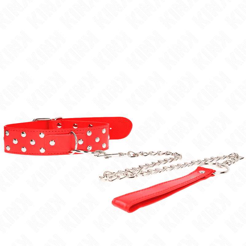 Kink Colar de Alça de Rebite de Anel com Cinto 65 cm Vermelho Ajustável 36-50 cm x 3,8 cm - D-240795