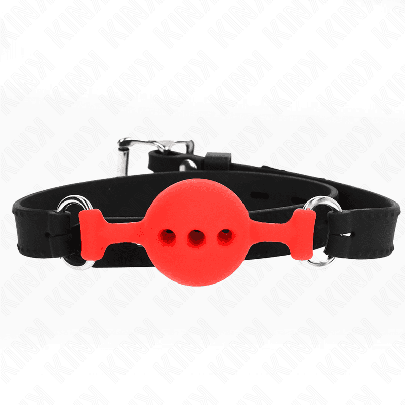 Kink Mordaça Completa de Silicone 55 x 2 cm com Bola de 4 cm Tamanho S Vermelho Ajustável 35-51 cm