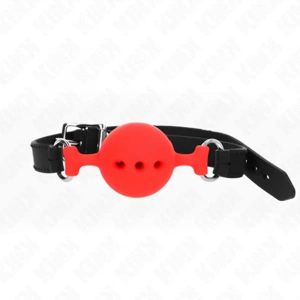 Kink Mordaça Completa de Silicone 55 x 2 cm com Bola de 4,5 cm Tamanho M Vermelho Ajustável 35-51 cm