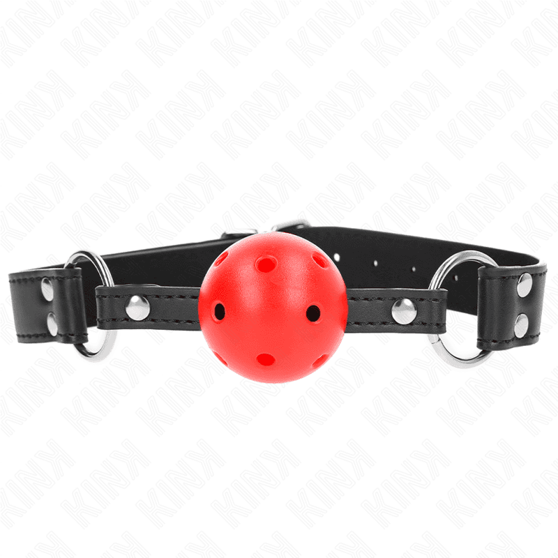 Kink Bola Respirável Mordaça de 4 cm com Rebite Duplo Couro 62,5 x 2,5 cm Ajustável 42-58 cm