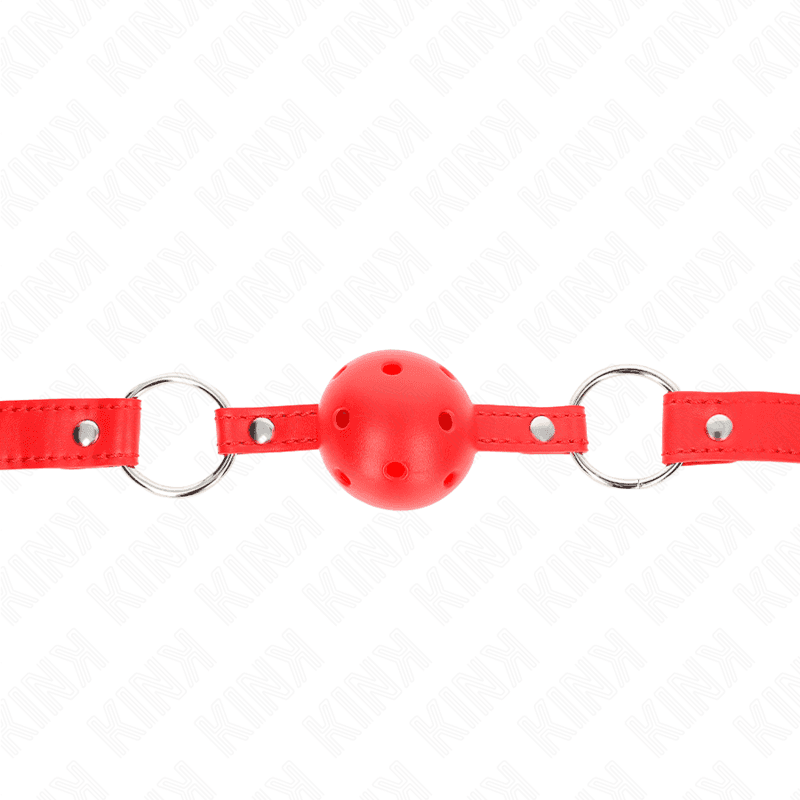 Kink Bola Respirável 4 cm Mordaça com Rebite Duplo Modelo 1 Vermelho 62,5 x 2,5 cm Ajustável 42-58 cm