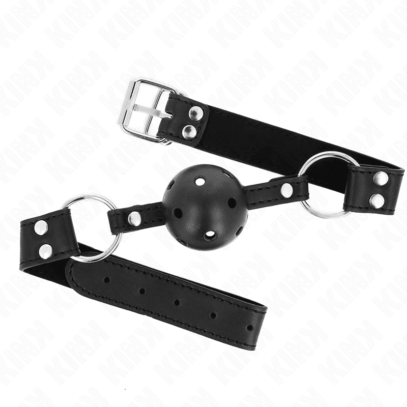 Kink Bola Respirável 4 cm Mordaça com Rebite Duplo Modelo 1 Preto 62,5 x 2,5 cm Ajustável 42-58 cm