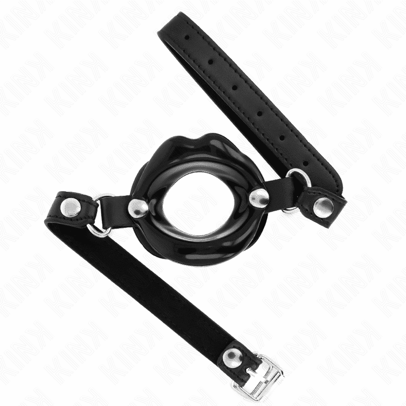 Kink Mordaça Lip 8 cm com Alça de Couro Preta 63 x 2 cm Ajustável 39-58 cm