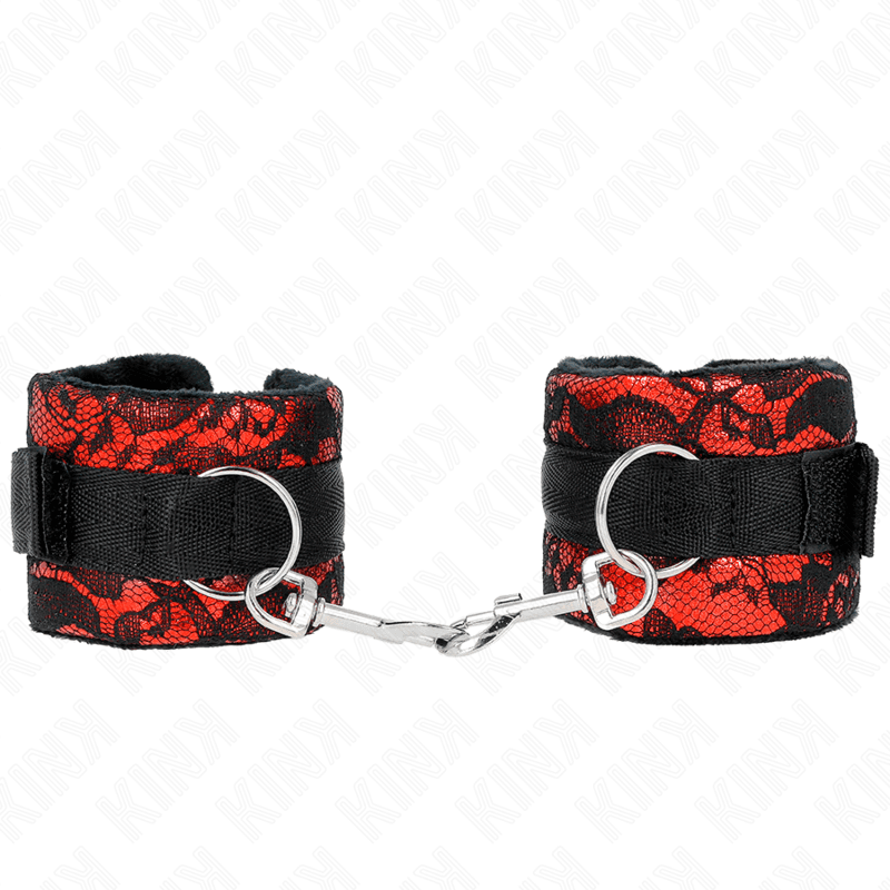 Kink Punhos de Renda de Veludo Curto e Bind de Nylon Vermelho / Preto 23 x 6,5 cm
