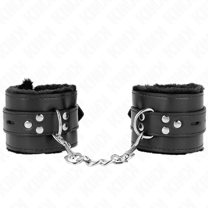 Kink Pulso Forro de Pele com Furos Quadrados Preto e Cinto Preto Ajustável 17-29 cm x 6 cm