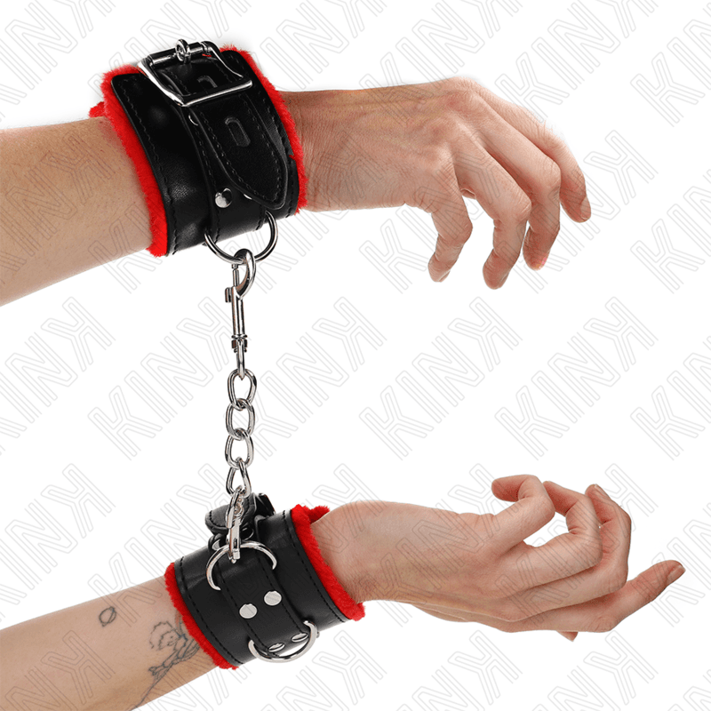 Kink Pulso Forro de Pele com Furos Quadrados Cinto Vermelho e Preto Ajustáveis 17-29 cm x 6 cm