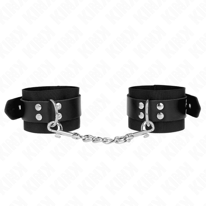 Kink Punhos de Nylon Preto com Cinto de Couro Preto Ajustável 19-29 cm x 5,1 cm