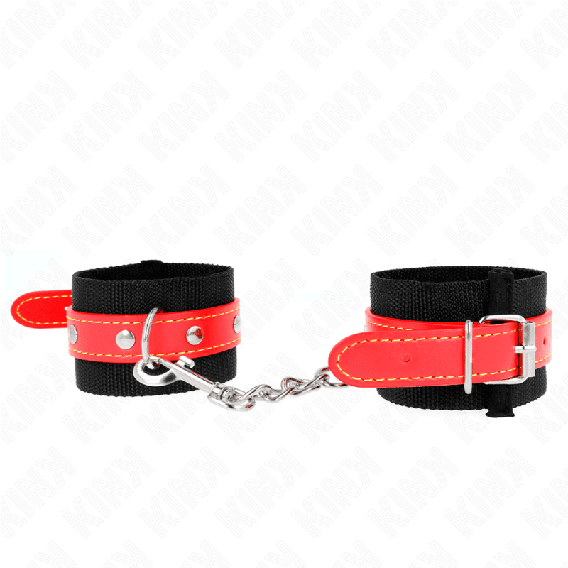 Kink Punhos de Nylon Preto com Couro Vermelho Ajustáveis 19-24 cm x 5,5 cm