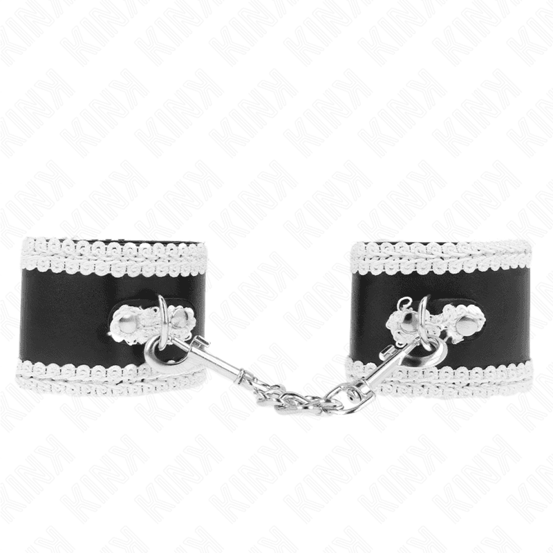 Kink Pulso Preto com Renda Decorada Branca Ajsuável 20-23 cm x 5,5 cm