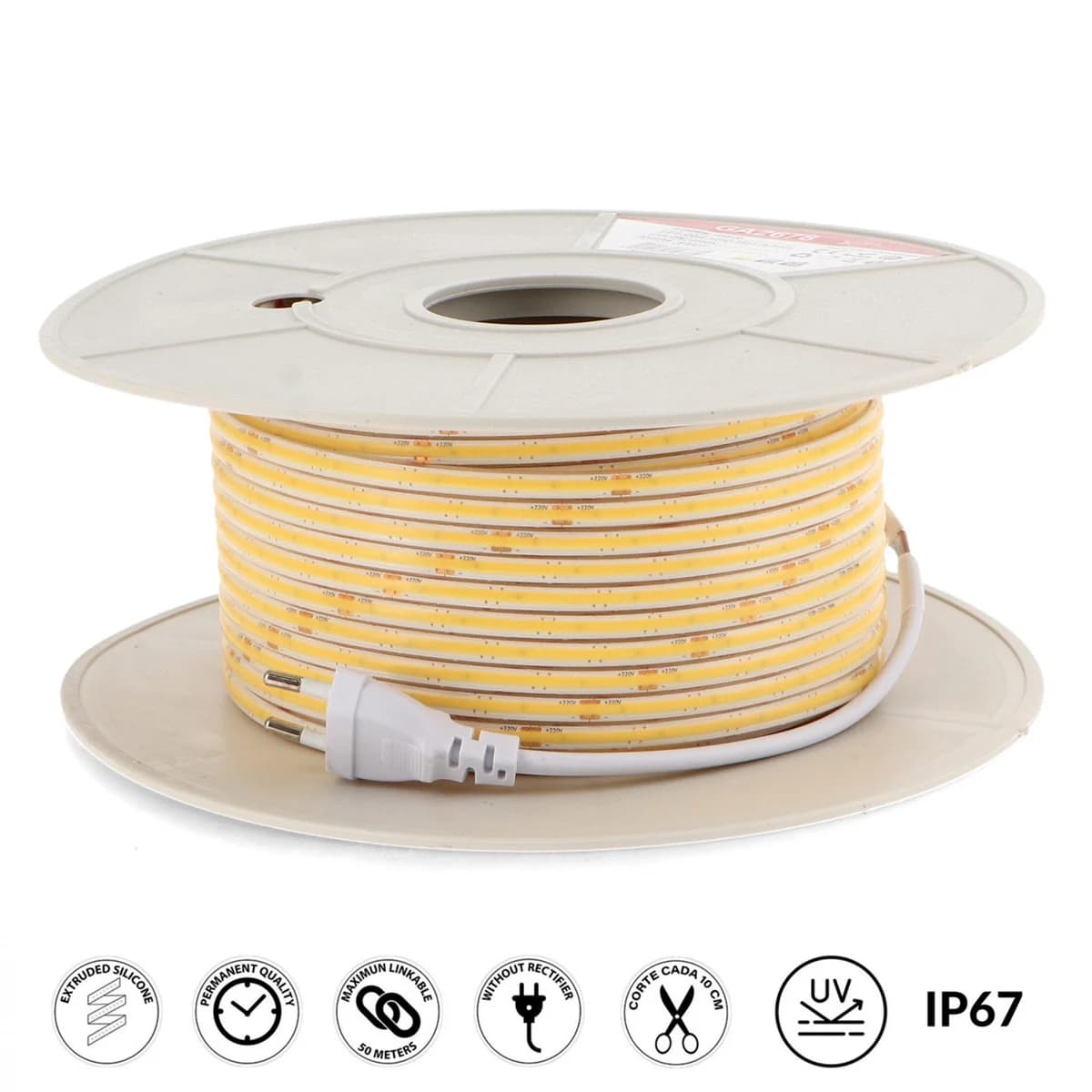 Fita de LED 220V Cob Half 6.5 mm 10W/m IP67 - 50 metros
