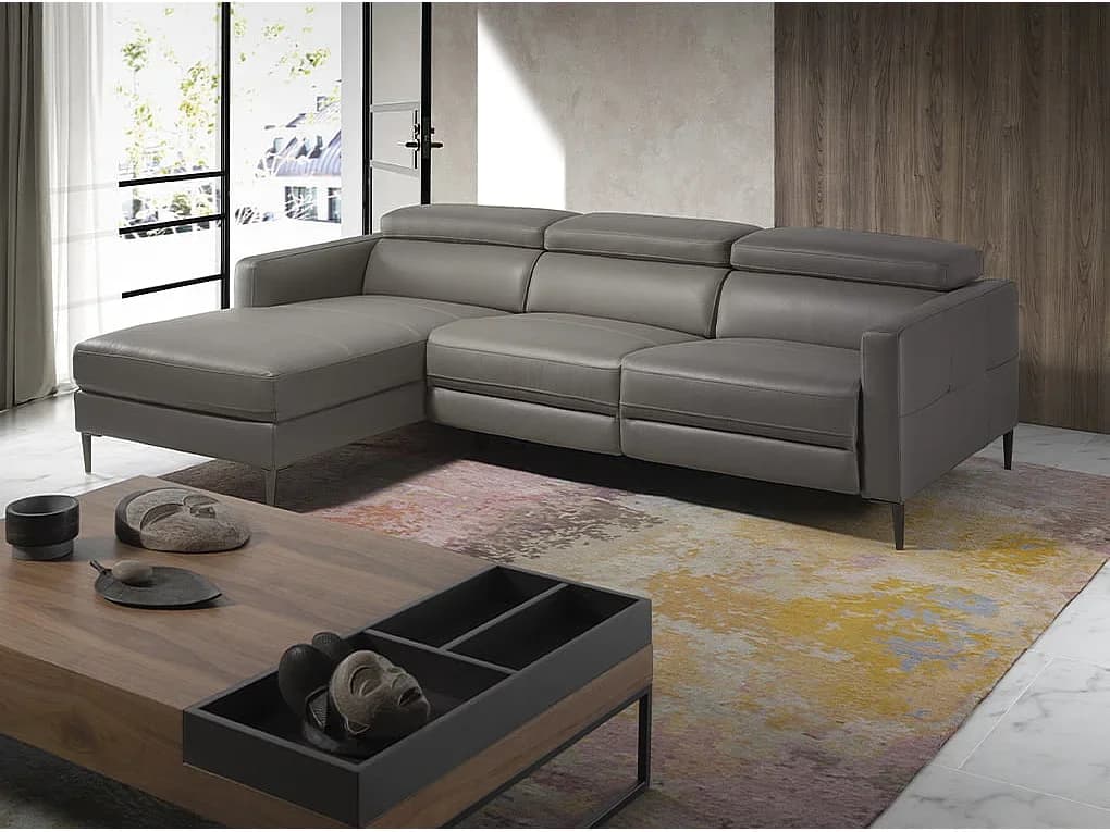 Sofá de relaxamento com chaise longue esquerda em pele cinzenta escura 6125 ANGEL CERDA