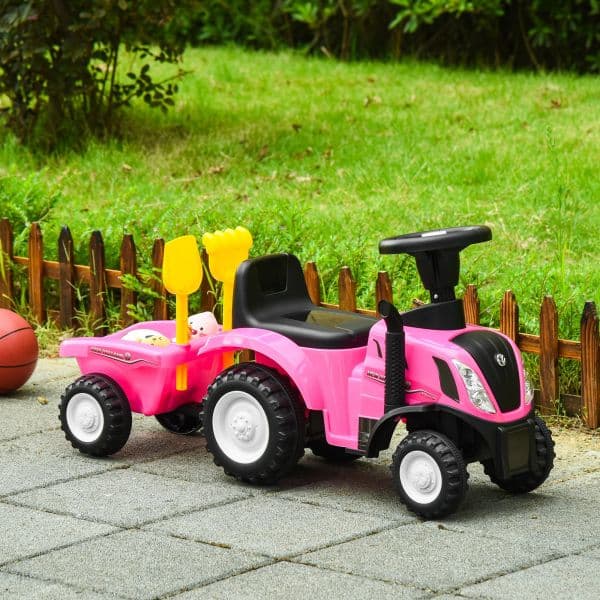 Homcom Andador / Trator com Reboque Removível Rosa - 370-173PK