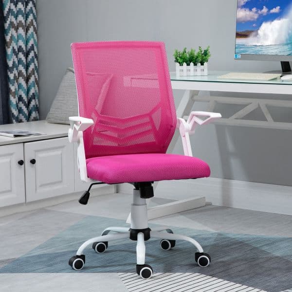 Vinsetto Cadeira de Escritório Ergonómica Giratória Altura Ajustável Apoio Braços Dobrável Suporte Lombar e Encosto Transpirável 62,5x55x94-104cm Rosa - 921-547PK