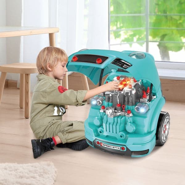 Homcom Conjunto de Motor de Brinquedo com 61 Peças Azul Turquesa - 350-128