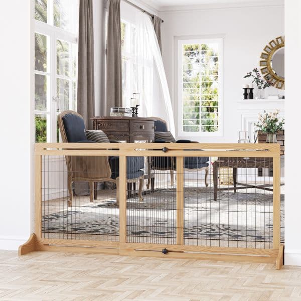 Pawhut Barreira de Segurança de Madeira Extensível com Pés de Suporte Barreira de Proteção Portas Escada Corredor 104-183x36x69cm Natural