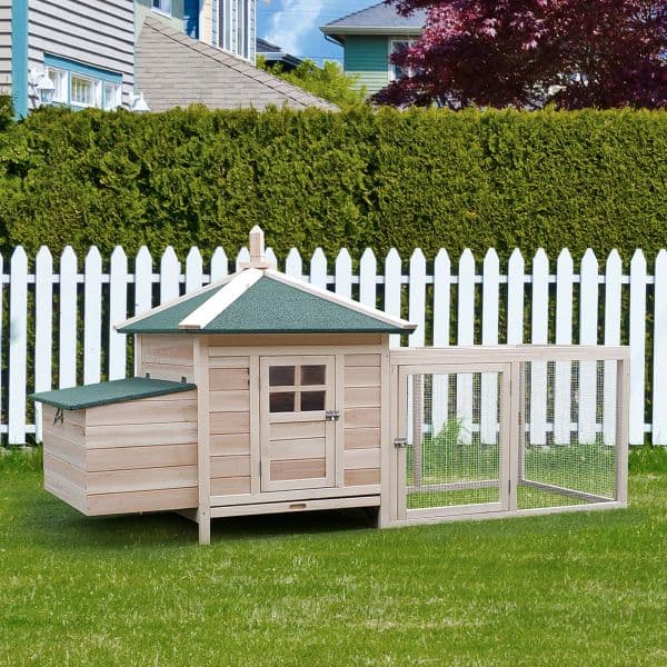 Pawhut Galinheiro de Madeira de Abeto Galinhas Exterior com Caixa Ninho Bandeja Removível e Espaço Correr 196x76x97 cm Natural