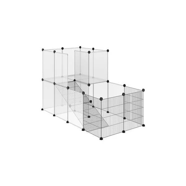 Pawhut Recinto Pequenos Diy com 21 Painéis de Resina e 6 Painéis de Arame 140x70x90cm Transparente e Preto