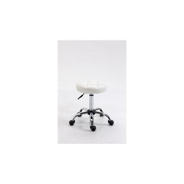 Homcom Banco de Trabalho Giratório c/ Rodas Altura Ajustável 48-63cm Estofado Couro PU Ø35,5cm Branco - 503-011WT
