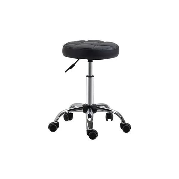 Homcom Banco de Trabalho Giratório c/ Rodas Altura Ajustável 48-63cm Estofado Couro PU Ø35,5cm Preto - 503-011BK