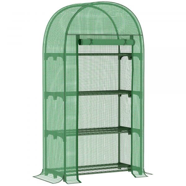 Outsunny Estufa de Jardim com 4 Prateleiras Metálicas Porta Enrolável e Cobertura de Pe Estufa de 80x49x160cm Verde - 845-607V01