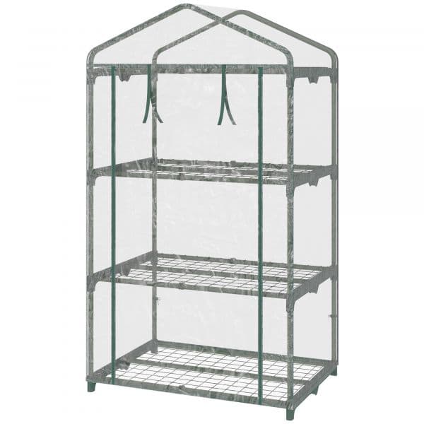 Outsunny Estufa de Jardim com 3 Prateleiras Metálicas e Porta Enrolável Estufa de Exterior 69x49x125cm Transparente - 845-606
