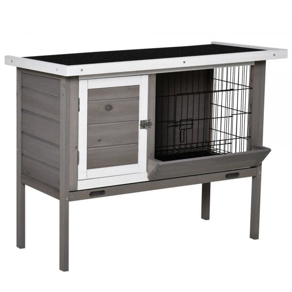 Pawhut Coelheira de Madeira Exterior Gaiola Elevada Coelhos Cobaias Pequenos com Teto Abatível 91x46x71cm Cinza