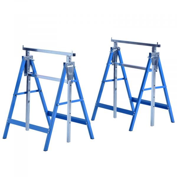 Homcom Conjunto de 2 Cavaletes Telescópicos Dobráveis com Altura Ajustável Cavaletes de Serra de Aço 68x58x80-130cm Azul e Prata Portugal - B40-015bu
