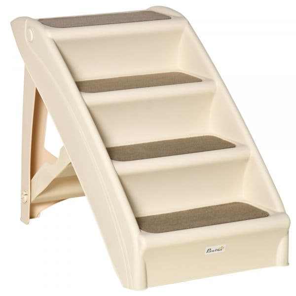 Pawhut Escada Dobrável de 3 Degraus Portátil Carga 20kg 67x38x49,5cm Bege