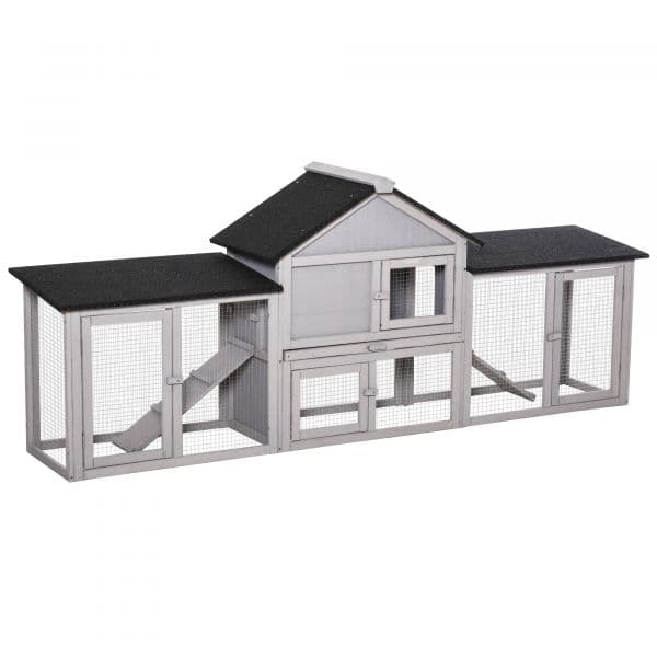 Pawhut Coelheira de Exterior Grande Gaiola de Madeira 2-4 Coelhos com Teto Asfáltico 210x45,5x84,5cm Cinza e Preto