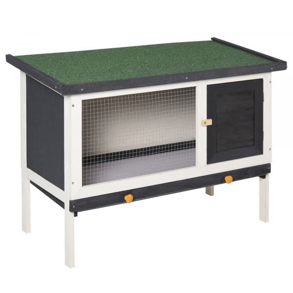 Pawhut Coelheira de Madeira Gaiola Elevada Coelhos Cobaias e Pequenos com Teto Asfáltico 90x45x65cm Preto