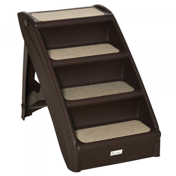 Pawhut Escada Dobrável de 4 Degraus Portátil com Tapetes Antiderrapantes 62x38x49,5cm Marrom Escuro