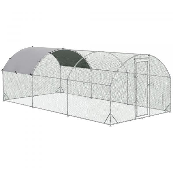 Pawhut Galinheiro Exterior Grande com Teto de Tecido Oxford e Fechadura 12-18 Galinhas 5,7x2,8x1,97cm Prata