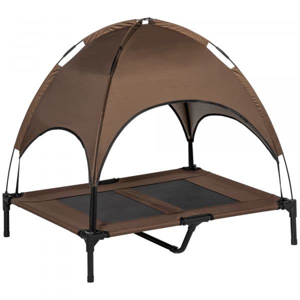 Pawhut Cama Elevada Portátil com Toldo Amovível Tecido Respirável 92x76x90cm Marrom