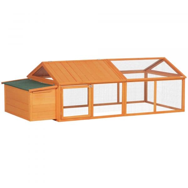 Pawhut Galinheiro de Madeira 4-8 Galinhas com Teto Abatível Cercado Portas com Fechadura e Caixa Ninho 240x112,5x76cm Madeira