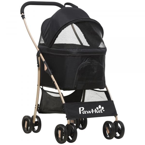 Pawhut Carrinho 3 em 1 Dobrável com Bolsa de Transporte Cesta de Armazenamento e Travão 82x49,5x98cm Preto