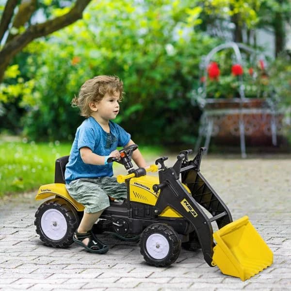 HomCom Trator a Pedal para Crianças Trator Escavadora Infantil com Pá Dianteira 114x41x52 cm Amarelo e Preto